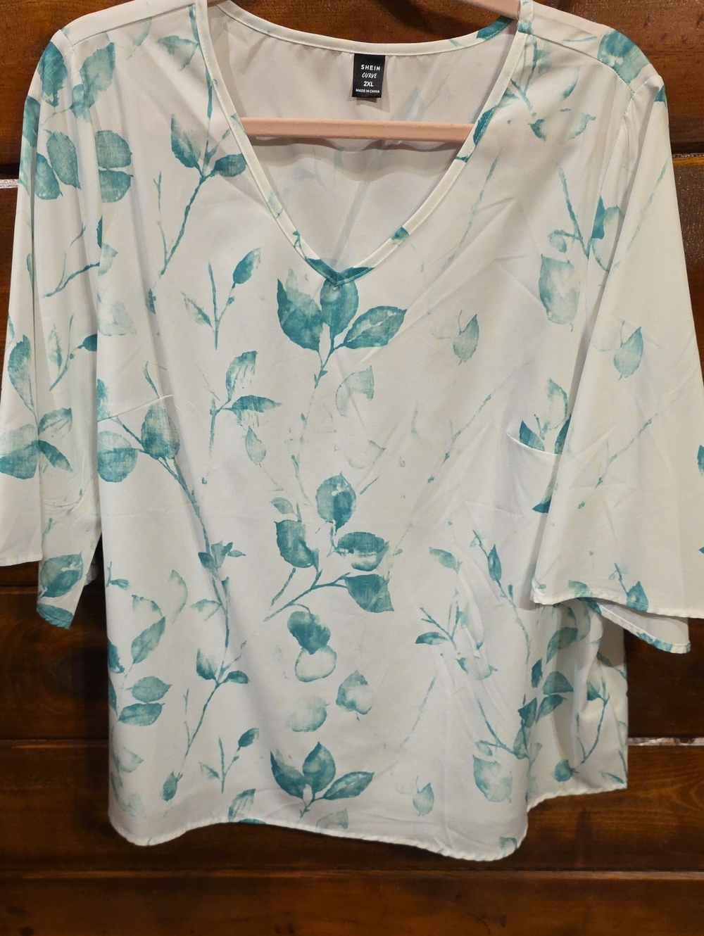 Teal Floral V-Neck Women's Top